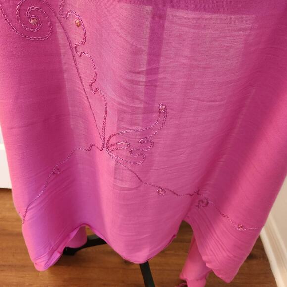 Island Planet Scarf Sarong Pink with Fringed Trim Sequin Detail - Picture 7 of 8